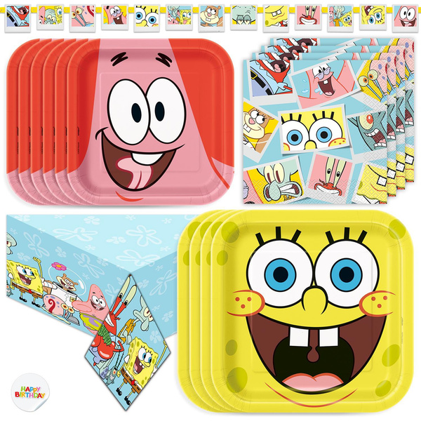 SpongeBob Party Supplies, SpongeBob Party Decorations, Includes Dinner  SpongeBob Plates, Dessert Plates, Napkins, Tablecloth, and Jointed Banner, SpongeBob Birthday Party Supplies Serves 16