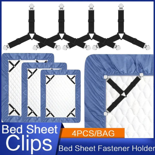 Bed Sheet Holder, Adjustable Fasteners Suspenders Gripper, Triangle &  Elastic Straps Clips for Various Bed Sheets, Mattress Covers, Sofa Cushion  (4
