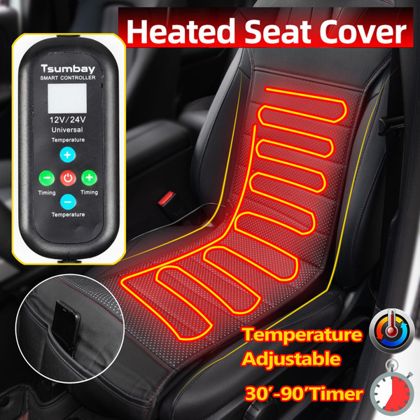 Yiyasu Store PU Leather Heated Car Seat Cover Heating Cushion 12V 24V Universal  Heater Winter Warmer Pad Warming Front Seat Cover With Integrated Smart  Remoter Countdown Timer Temperature Adjuster Real Time Temperature