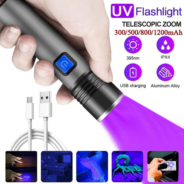 LED Mini UV Flashlight Ultraviolet 395nm Telescopic Zoom Torch Lamp USB ...