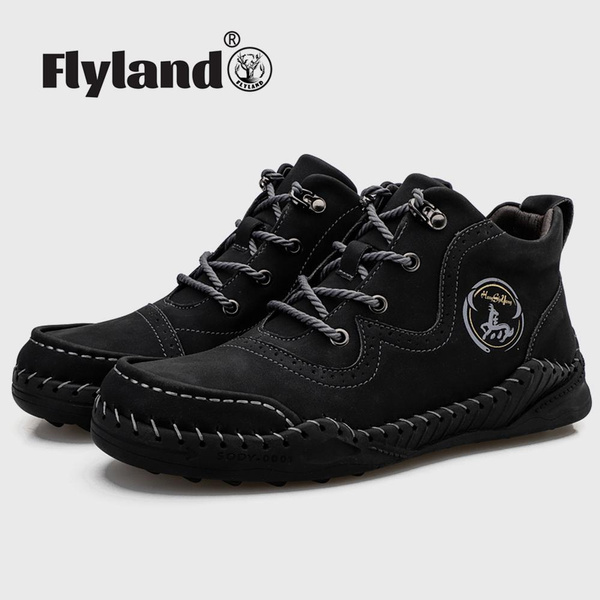 FLYLAND Premium Men's Leather Loafers Vintage Hand Stitching Oxfords ...