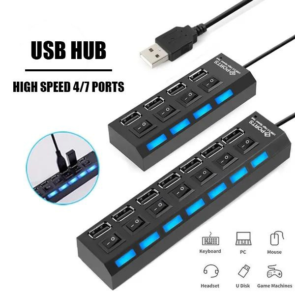 High Speed 4/7 Ports USB HUB 2.0 Adapter Expander Multi USB Splitter Multiple Extender with LED ...