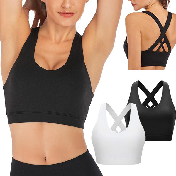 Women Sports Bra Anti-sweat Fitness Top Criss-Cross Strappy Back Bras  Breathable Seamless Yoga Bra Shockproof Crop Top Push Up Sport Bra for Gym  Workout Training Running Tops with Removable Cups Pad