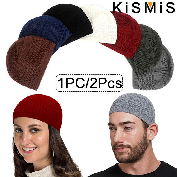 Kismis 1pc 2pcs Muslim Men Knitted Prayer Hat Islam Men's Winter Beanie 