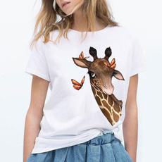 giraffe, cute, womenshortsleevetop, Fashion