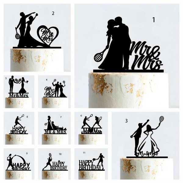 Tennis Wedding Cake Topper Mr And Mrs Happy Birthday Acrylic Sports ...