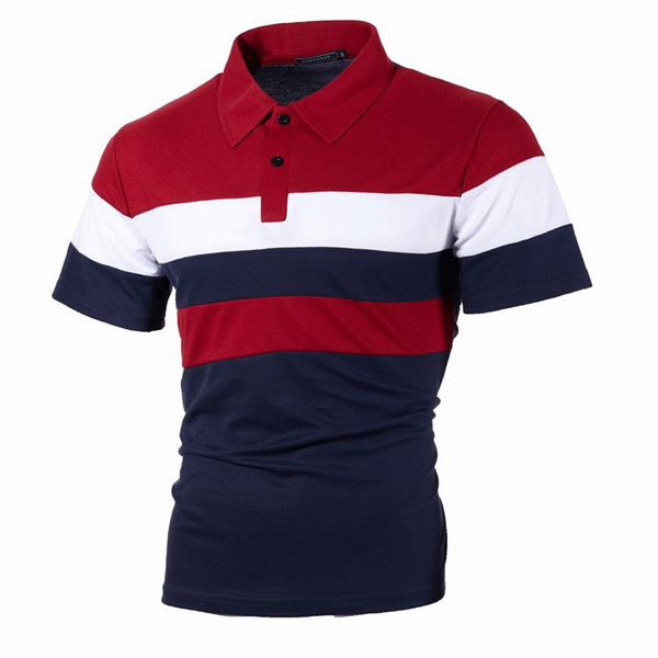 Mens Striped Short Sleeve Polo Shirt T Shirt Summer Casual Slim Fit Cotton Colorblock Fashion 3889