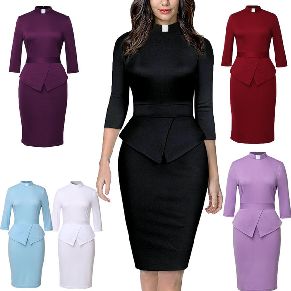 Catholic Church Women Clergy Tab Collar Dress Mass Sheath Dress | Wish