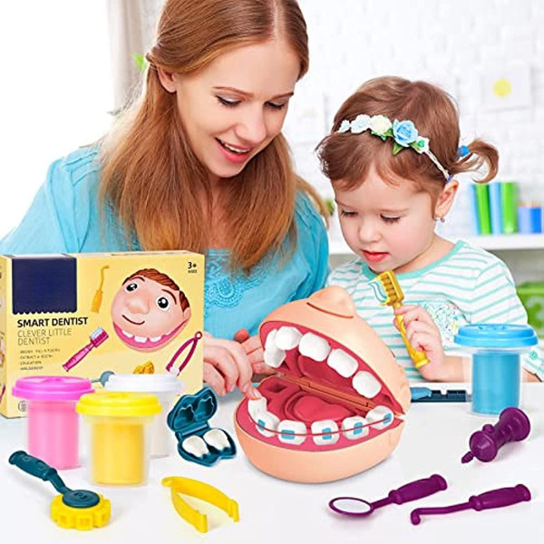 Dentist Playdough Set, 14Pcs Dentist Kit for Kids Drill and Fill
