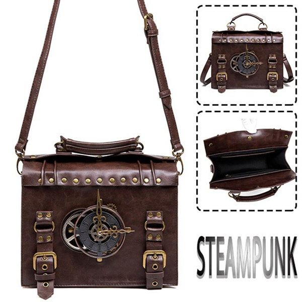 Steampunk Leather Messenger Bag Gothic Retro Briefcase Handheld