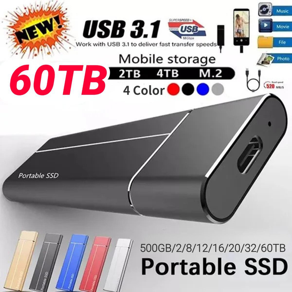 NEW 60TB High Speed Mobile External Hard Drive SSD USB3.1 16TB External