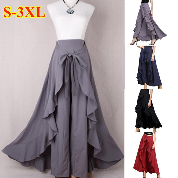 Palazzo Pants Culottes for Women Summer Fashion Front Split Asymmetrical  Ruffle Plus Size High Waisted Belted Trousers - Walmart.com