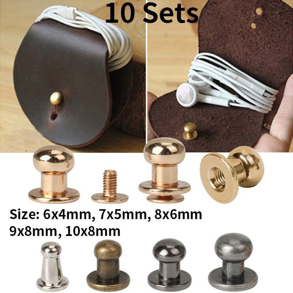 10 Sets Solid Brass Belt Bag Screw Rivet Knob Round Button Screw In