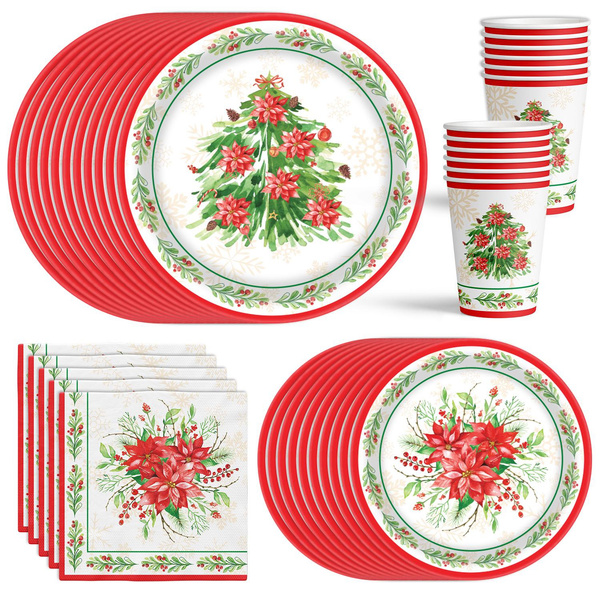 Christmas Party Dinnerware Sets Serves 16 Guests - Disposable