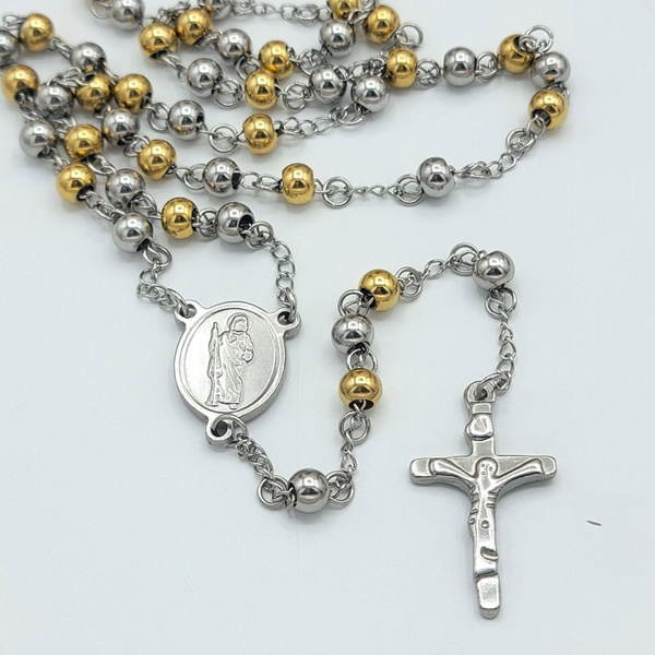 Saint Jude Two Tone Stainless Steel Rosary Neclace. Rosario San Judas ...
