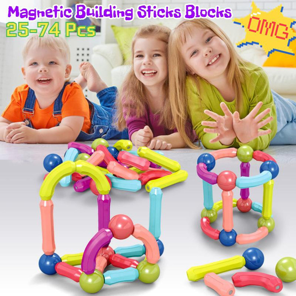 25-74 Pcs Big Size Magnetic Stick Building Blocks game magnets children ...
