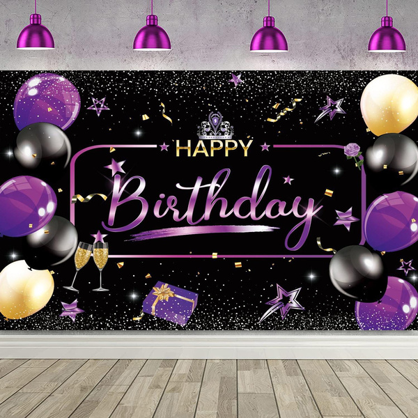 Sparkle Purple Happy Birthday Backdrop Birthday Banner Photography ...