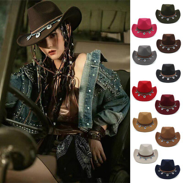 2 Sizes Unisex Adults Wool Blend Western Cowboy Hat Panama Sunhat Wish