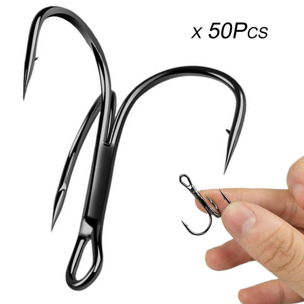 50pcs/lot Fishing Hook High Carbon Treble Hooks Super Sharp Solid Size  #2-#10 Triple Barbed Steel Fish Hook