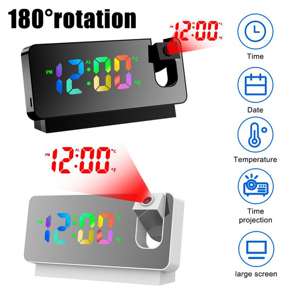180° Rotation LED Digital Projection Alarm Clock for Bedroom,Projector ...