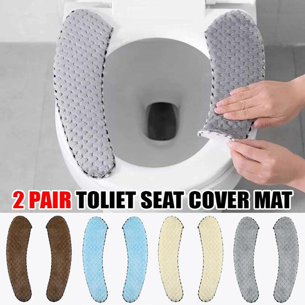 2 Pair Soft Velvet Toilet Seat Cover , Reusable Selfadhesive Toilet Seat Warmer Pad Washable