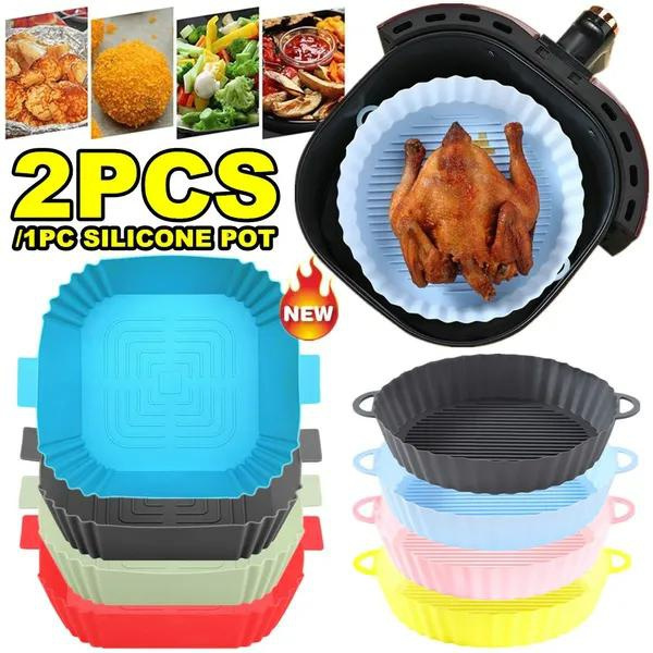 Silicone Air Fryer Basket Liners Square - 2Pcs Reusable Air Fryer Silicone  Pots