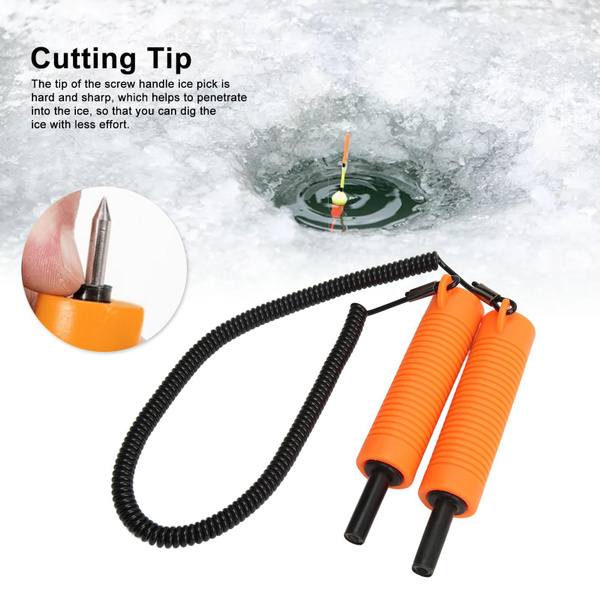 Retractable Ice Picks, Ice Safety Pick Stainless Steel Ice Awls Orange For Outdoor Ice Fishing