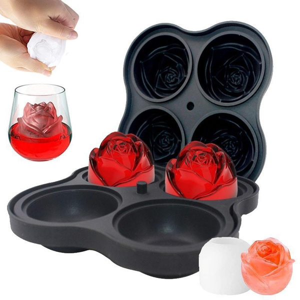 Ice Cube Trays Reusable 3D Rose Ice Molds Easy-Release Silicone & Flexible  1/4 Grids Ice Cube Maker Fun Ice Ball Maker for Freezer, Ice Cream,Party  Whiskey Cocktail,Cold Drink