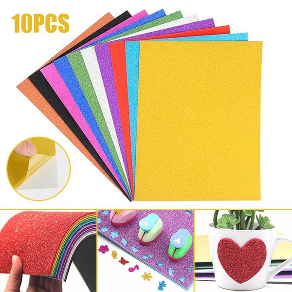 10Pc Useful DIY Glitter Paper A4 Sheets Sticky Self Adhesive Arts Craft