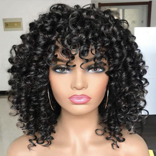 New 1* Curly Afro Wig with Bangs Short Wavy Synthetic Hair Full Wigs