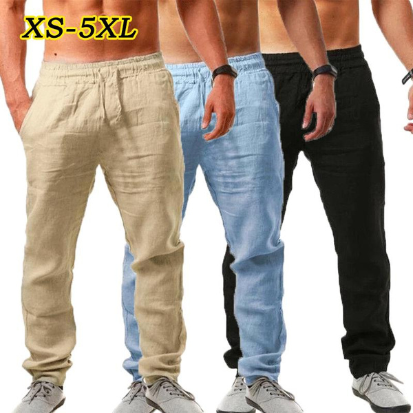 Plus Size Linen Trousers Striped Pull On Elasticated Waist Full Length |  eBay