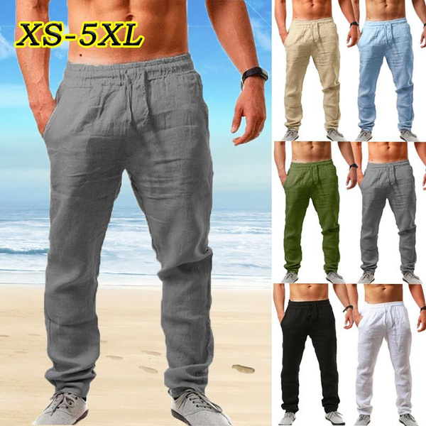 Buy perdontoo Men's Linen Cotton Loose Fit Casual Lightweight Elastic Waist  Summer Beach Pants, Smoky Gray, Small at Amazon.in