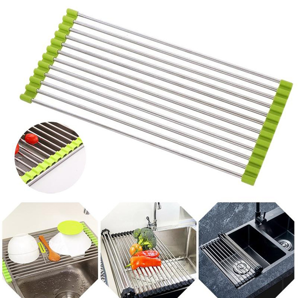 Foldable Stainless Steel Dish Drainer Roll Up Dish Drying Rack Shelf ...