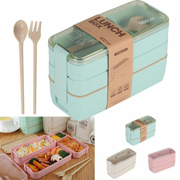 3 Layer Lunch Box Spoon Fork Dinnerware Bento Box Set Portable Food ...