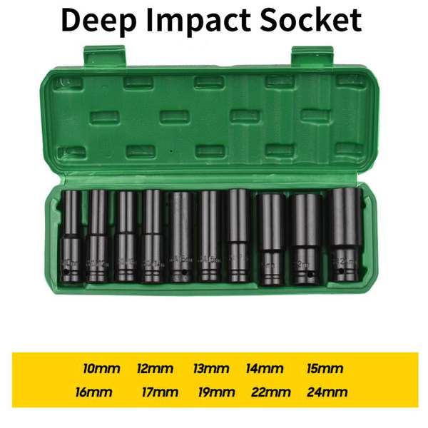 20Pcs Impact Socket Set 1/2 Drive Metric Deep CrV Ik Sockets Universal Socket Set 3/8 Wish