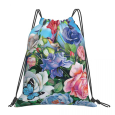 hummingbirdandrosesdrawstringbagsgymbag, Drawstring Bags, drawstring backpack, Rose