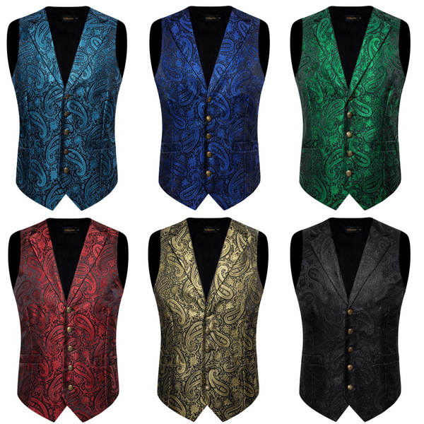 Men's Victorian Suit Vest Slim Fit Gothic Steampunk Waistcoat Silk ...