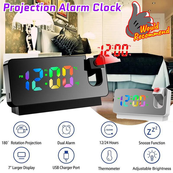 Rainbow Color Projection Alarm Clock For Bedroom Ceiling LED Digital Table  Clocks Wake Up With Snooze Bedside Clock Réveil Wecker Despertador