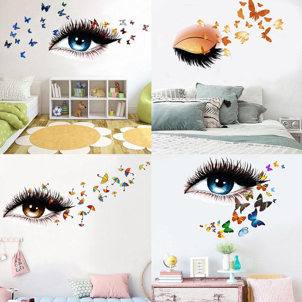 Creative Beautiful Girl Long Eyelashes Eyes Wall Sticker Removable Eye ...