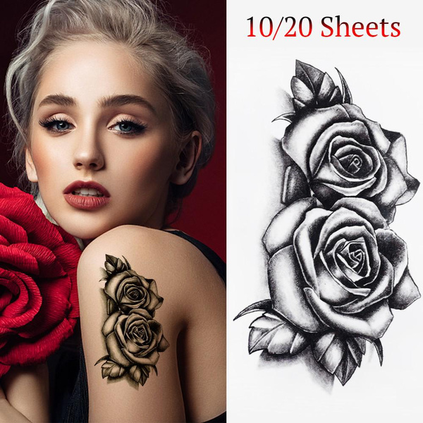 10/20 Sheets Temporary Tattoo Sticker Waterproof Body Art Double Rose