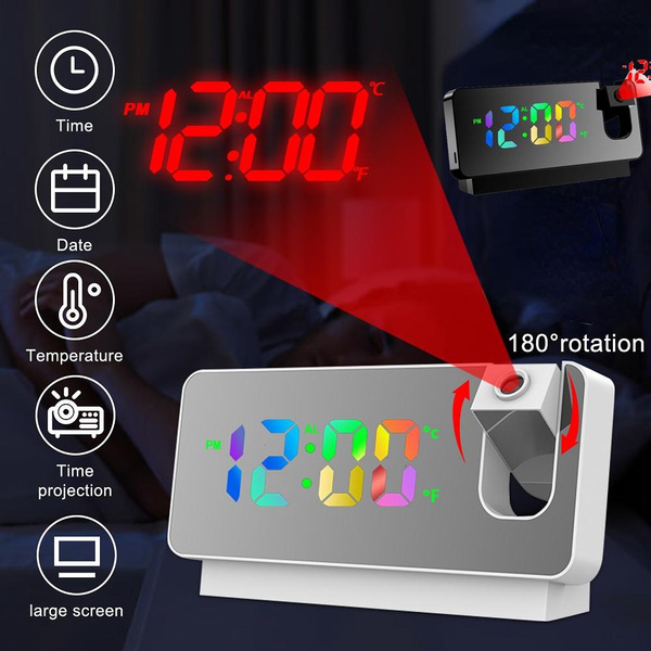 Upgraded Large Screen Projection Clock 180° Rotatable Time Projection Temperature Display Alarm ...