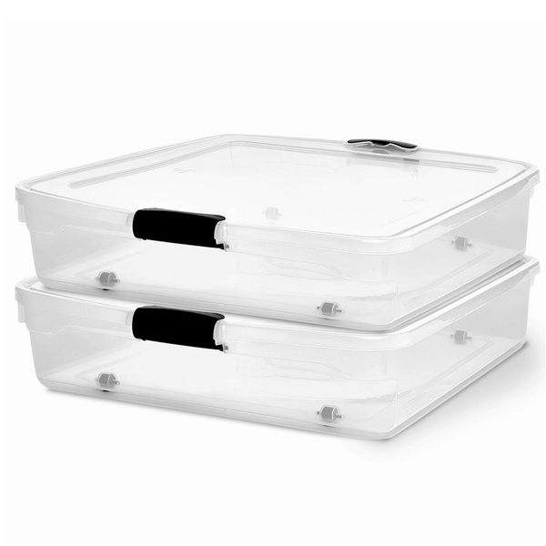 56 Qt Full/Queen Underbed Clear Latching Storage Container, 2 Pack