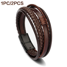 black bracelet, Charm Bracelet, leatherbraidedbracelet, Men