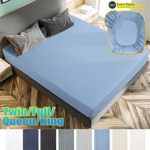 100GSM Comfortable Soft Striped Fitted Sheets 16 Inch Depth Bed Sheet Smooth 4 Season Twin/Full