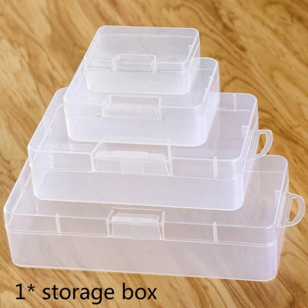 1pc Rectangular Plastic Transparent With Lid Storage Box