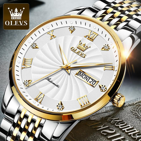 OLEVS Orologio Da Uomo Di Lusso Al Quarzo - Cassa In Acciaio Inox, Quadrante Con Diamanti E Numeri Romani, Calendario Settimanale, Impermeabile 3 ATM - Regalo Elegante