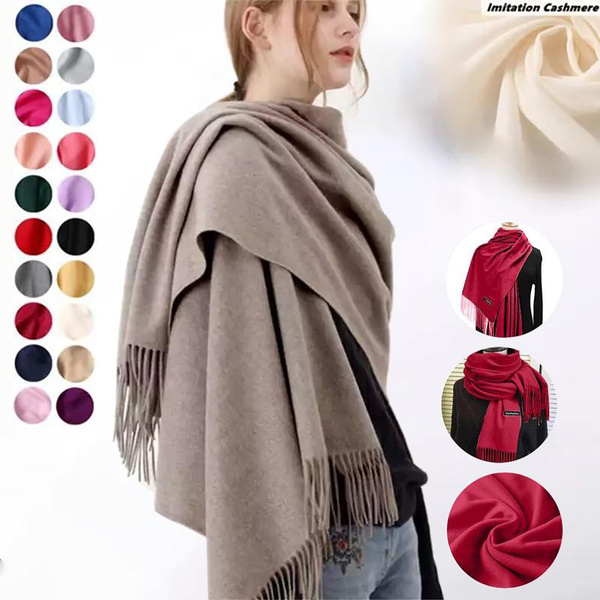 Winter Scarf Pure Cashmere Wool Solid Pashmina Blanket Scarves with Tassel  Thick Neck Warm Headband Hijab for Men Woman Shawls Wraps Soft Blanket Long  Scarf Solid Color Cashmere Scarves with Tassel Wraps