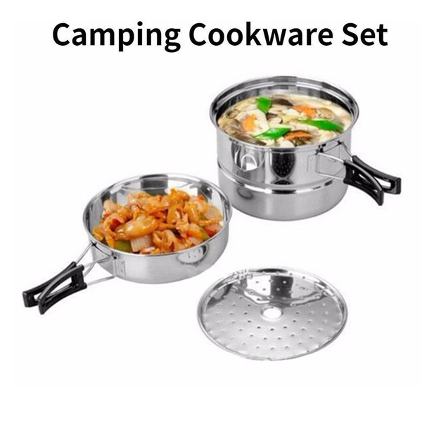 3Pcs/7Pcs/12Pcs Stainless Steel Cooking Pot and Pan Camping Cookware