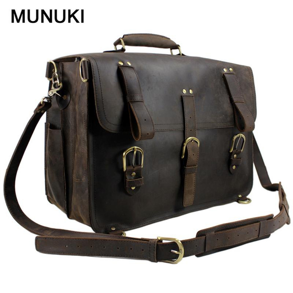 Vintage Men's Travel Bags Genuine Leather Luggage Bag Large Travel