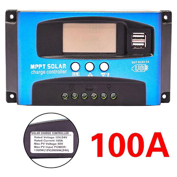 30/60/100A MPPT Solar Charge Controller Dual USB LCD Display 12V 24V ...
